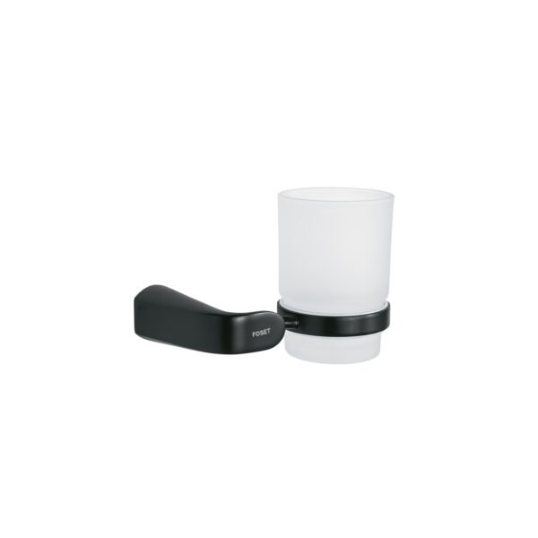 Portavaso cepillero con vaso de vidrio negro FOSET RIVIERA 44287