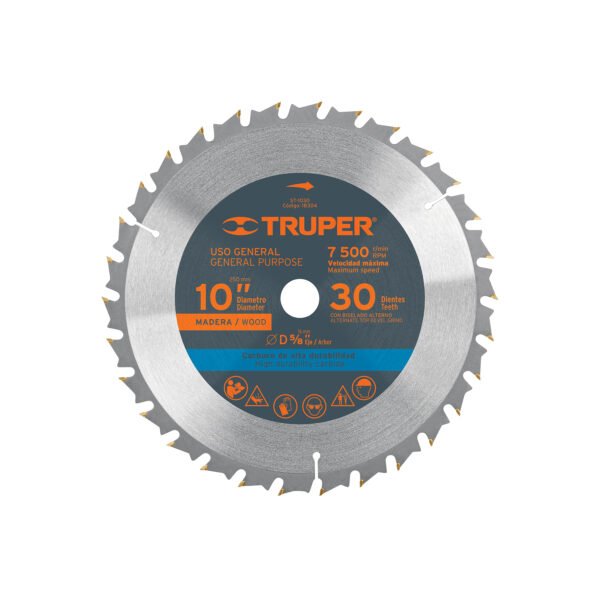 Disco sierra 10 para madera 30 dientes centro 5/8 Truper 18304