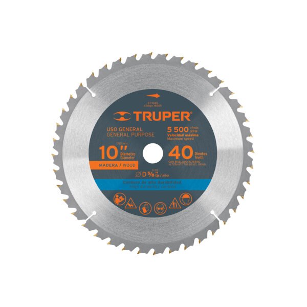 Disco sierra 10 para madera 40 dientes centro 5/8 Truper 18305