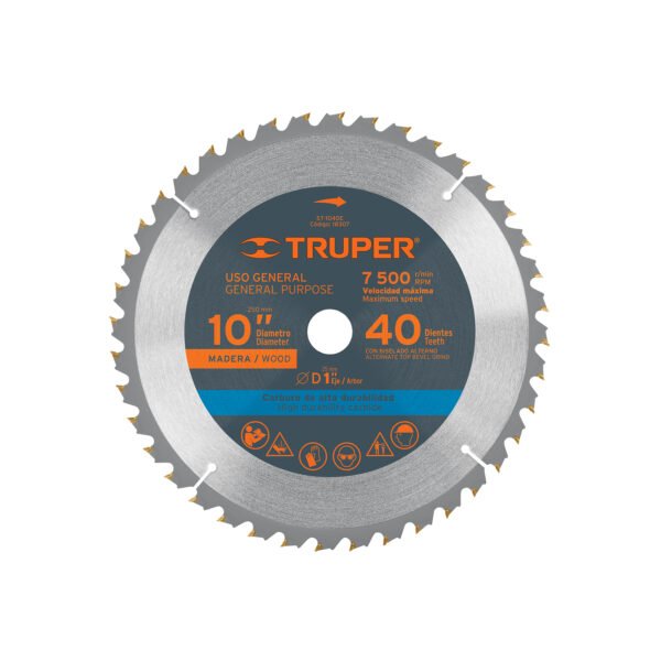 Disco sierra 10 para madera 40 dientes centro 1 Truper 18307