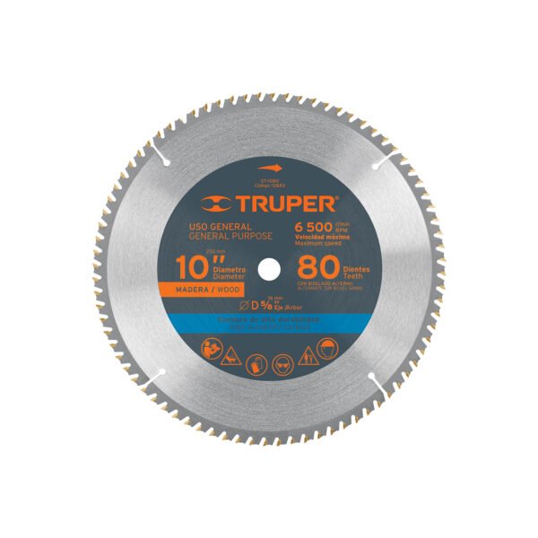 Disco sierra 10 para madera 80 dientes centro 5/8 Truper 12683