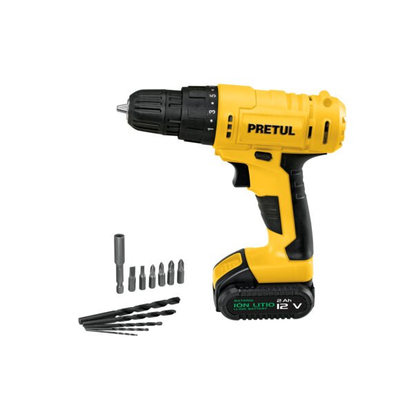 Taladro 3/8 12V 1 batería 2Ah PRETUL 29975
