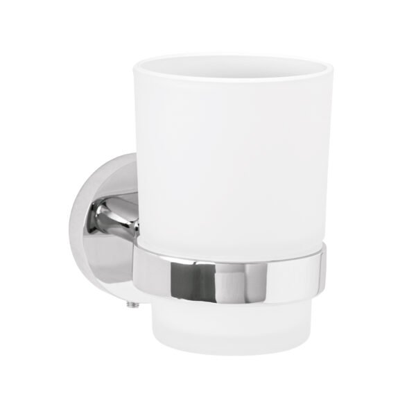 Portavaso cepillero cromo con vaso de vidrio Foset Túbig 45955