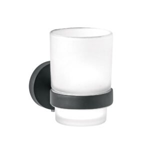 TBA-71M.jpg Portavaso cepillero negro con vaso de vidrio Foset Túbig 45957