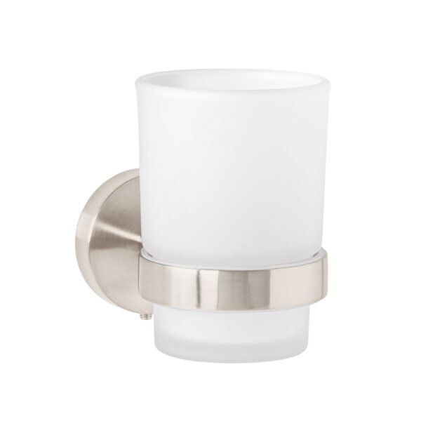 Portavaso cepillero satín con vaso de vidrio Foset Túbig 45956