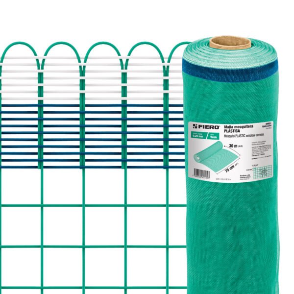 Rollo de 30 m x 0.75 m de malla mosquitera plástica verde 44951
