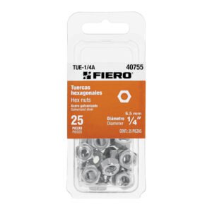 TUE-1-4A.jpg Blíster con 25 tuercas 1/4 hex de acero galvanizado Fiero 40755