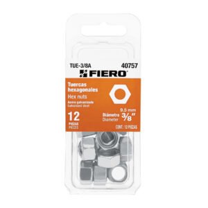 Blíster con 12 tuercas 3/8 hex de acero galvanizado Fiero 40757