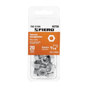 TUE-5-16A.jpg Blíster con 20 tuercas 5/16 hex de acero galvanizado Fiero 40756